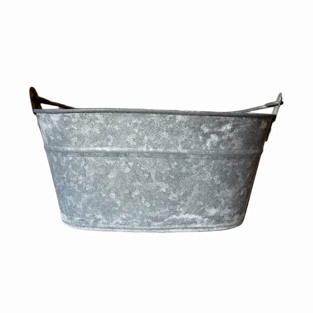 Rustic Galvanized Metal Bucket w/ Wooden Handle Farmhouse Decor